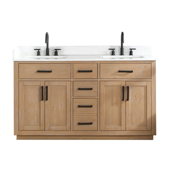 Gavino 60" Wood Vanity in Light Brown with Composite Stone Top no Mirror