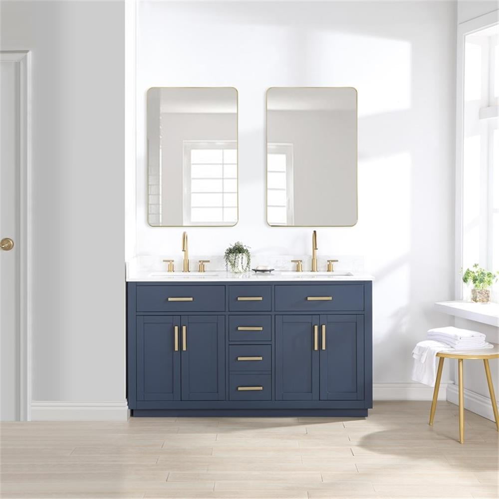 Gavino 60" Royal Blue Wood Vanity with Composite Stone Top and Mirror