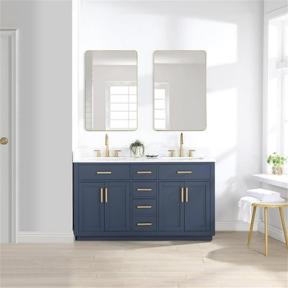 Gavino 60" Wood Vanity in Royal Blue with Composite Stone Top and Mirror