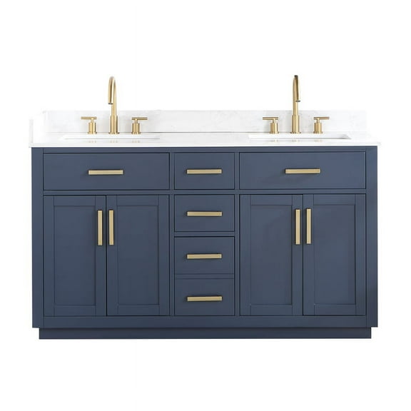 Gavino 60" Wood Vanity in Royal Blue with Composite Stone Top no Mirror