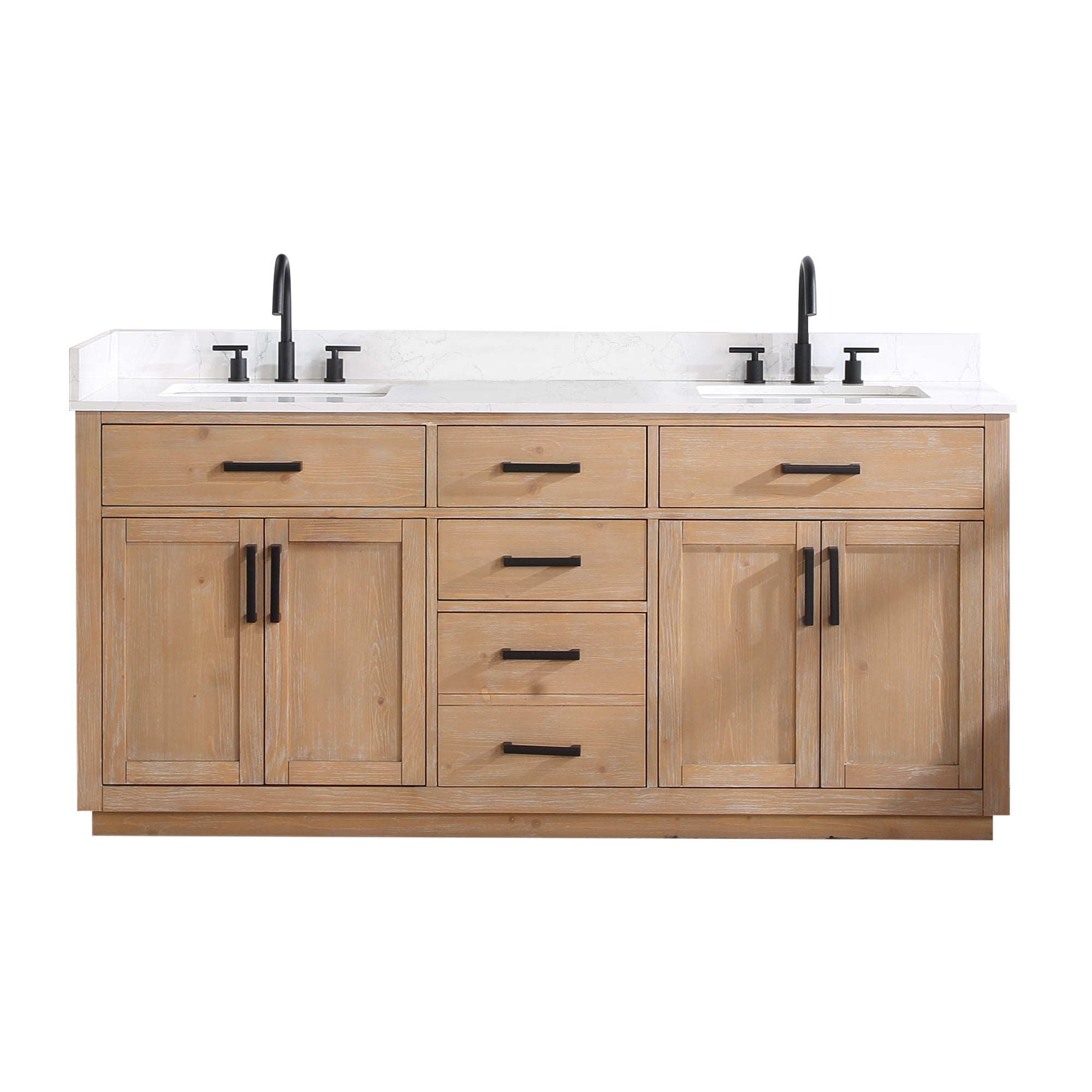Gavino 72" Light Brown Wood Vanity with Composite Stone Top and Mirror