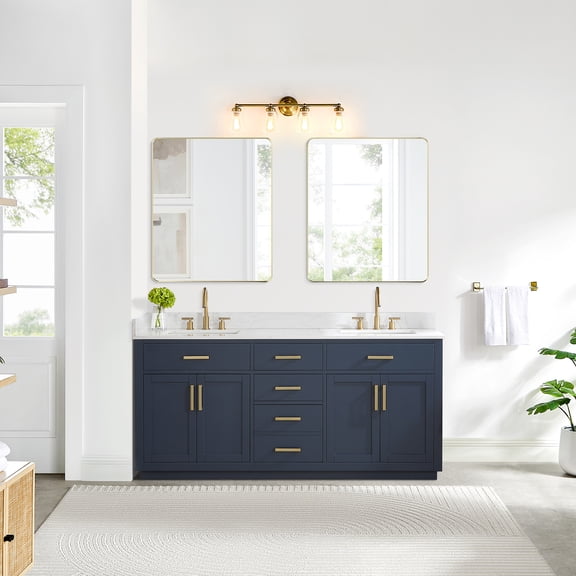 Gavino 72" Wood Vanity in Royal Blue with Composite Stone Top no Mirror