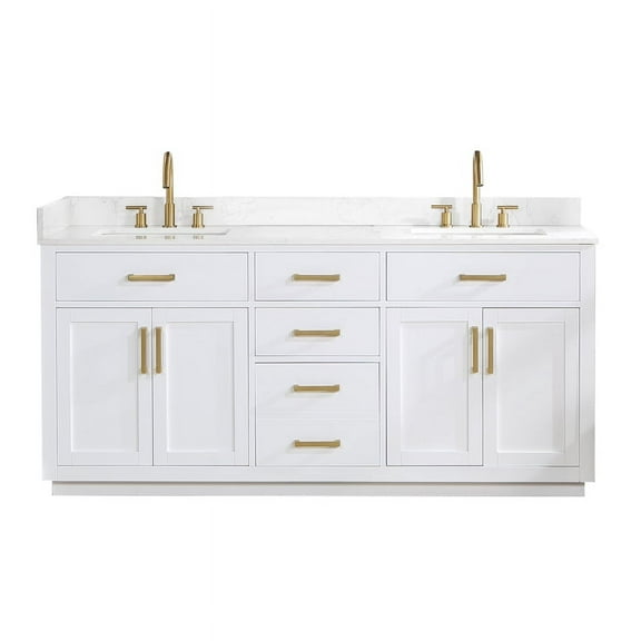 Gavino 72" Wood Vanity in White with Grain White Composite Stone Top no Mirror