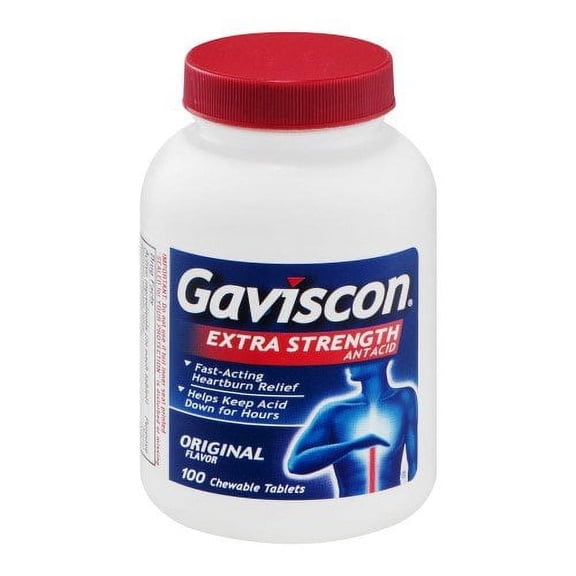 Gaviscon Antacid 265mg Extra Strength Chewable Tablets, 100 Ct, 5 Pack