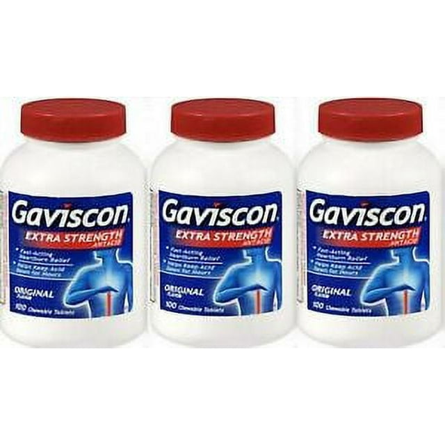 Gaviscon EXTRA Strength ORIGINAL Chewable Antacid Tablets 100ct ( 3