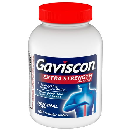Gaviscon Extra Strength Chewable Antacid Tablets for Heartburn Relief, 100 Count