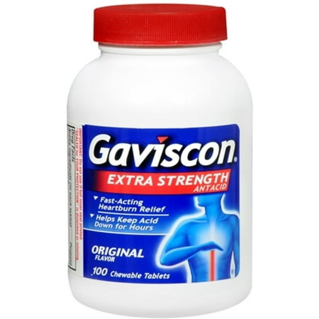 Gaviscon Extra Strength Chewable Antacid Tablets, Original 100 ea (2 Bottles)
