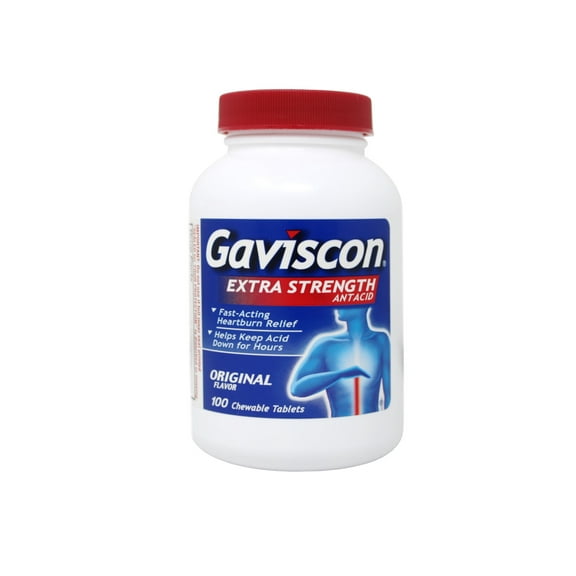 Gaviscon Extra Strength Chewable Antacid Tablets, Original Flavor, 100-Count Bottles (Pack of 3)