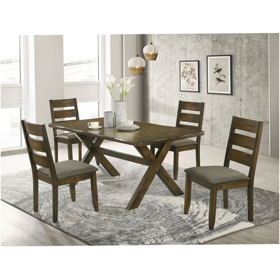Gawain 5-Piece Rustic Brown Wood Dining Table and Chairs Set, Knotty Nutmeg Finish