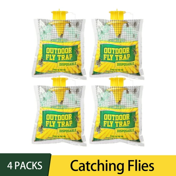 Gaway Fly Traps Outdoor Fly Trap Hanging, Disposable Fly Killer Trap Bag Catcher for Outside Farms, Fly Trap Bag Fly Catchers Outdoors, Effective Fly Traps Outdoor Hanging Fly Killer, 4 Pack