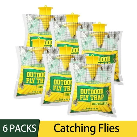 Gaway Fly Traps Outdoor Fly Trap Hanging, Disposable Fly Killer Trap Bag Catcher for Outside Farms, Fly Trap Bag Fly Catchers Outdoors, Effective Fly Traps Outdoor Hanging Fly Killer, 6 Pack