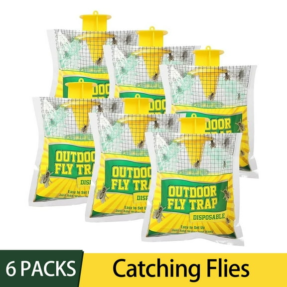 Gaway Fly Traps Outdoor Fly Trap Hanging, Disposable Fly Killer Trap Bag Catcher for Outside Farms, Fly Trap Bag Fly Catchers Outdoors, Effective Fly Traps Outdoor Hanging Fly Killer, 6 Pack