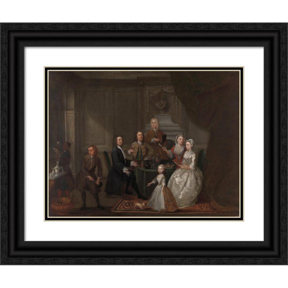 Gawen Hamilton 24x19 Black Ornate Framed Double Matted Museum Art Print Titled: Group Portrait, Probably of the Raikes Family (Between 1730 and 1732)