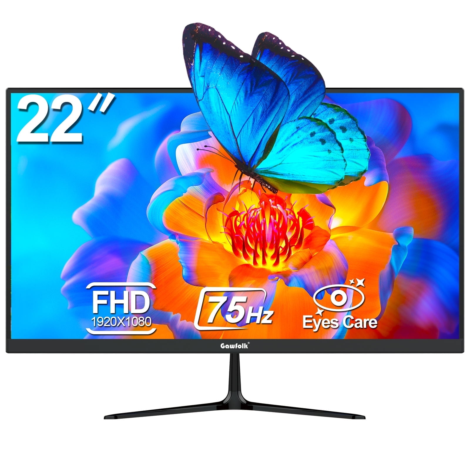 Gawfolk 22" Inch Computer Monitor, FHD 1080p 75Hz Ultra-Thin Bezel