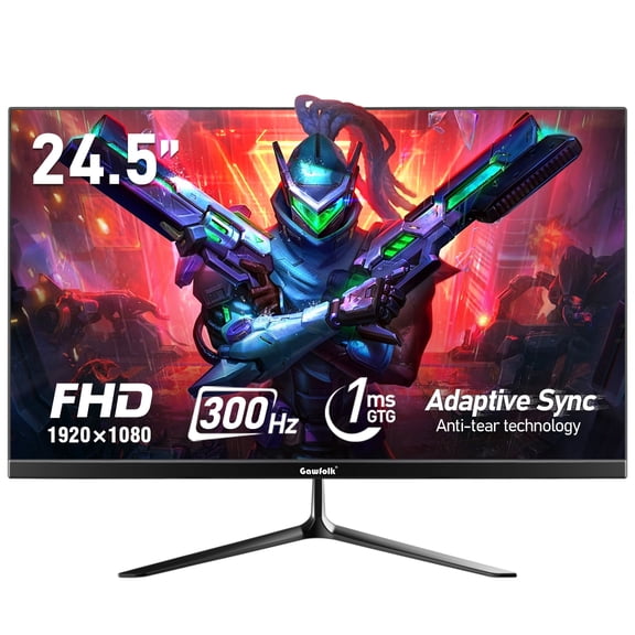 Gawfolk 24.5 Inch 300Hz FHD Gaming Monitor, 1080P Built-in Speakers, DP/HDMI, 75x75mm VESA Wall Mount, Home Office Business, Black