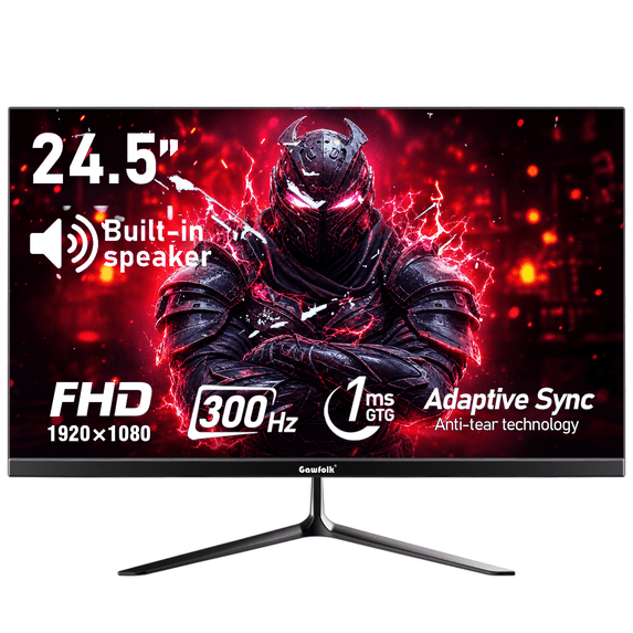 Gawfolk 24.5 Inch Gaming Monitor 300Hz FHD , 1080P Built-in Speakers, DP/HDMI, 75x75mm VESA Wall Mount, Home Office Business, Black