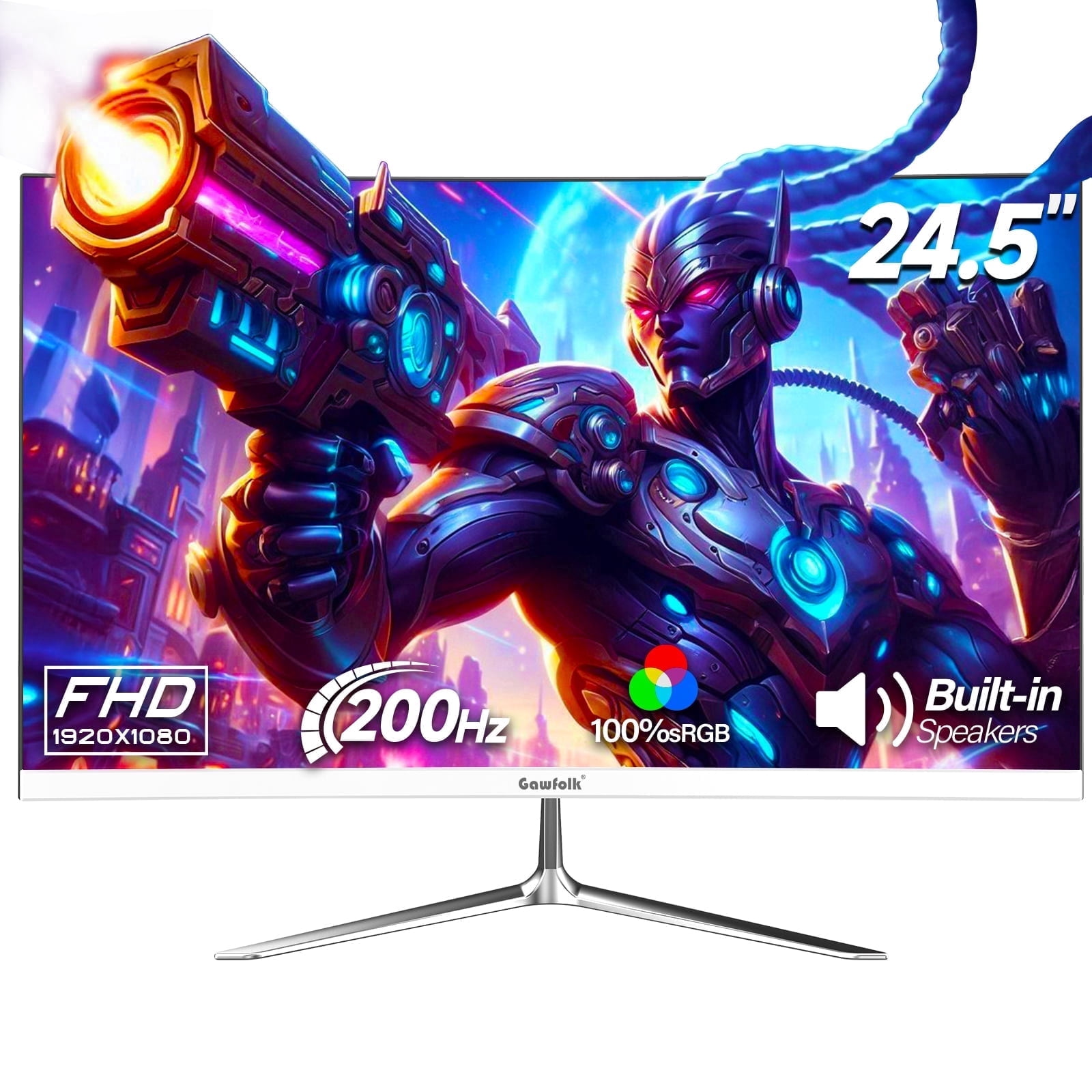 Gawfolk 24.5" 200Hz Gaming Monitor FHD 1080P, IPS,Sleek White Design with Built-in Speakers