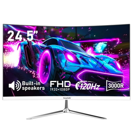 Gawfolk 24.5"  Gaming Monitor Curved 1080P 120Hz with Built-in Speakers,Upports 75×75mm Wall Mount, Black