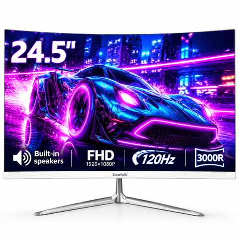 Gawfolk 24.5" Gaming Monitor Curved 1080P 120Hz with Built-in Speakers,Upports 7575mm Wall Mount, Black