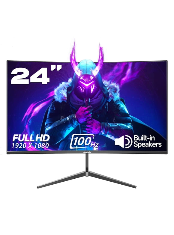 Gawfolk 24-Inch Curved Gaming Monitor 100Hz Full HD 1080P Built-In Speakers Tilt Adjustable