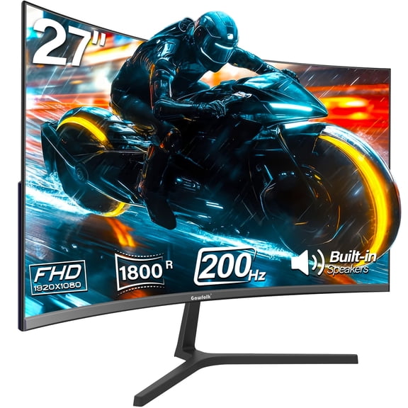 Gawfolk 27" Curved Gaming Monitor 200Hz 1080P Full HD, 1800R AMD FreeSync, Frameless Design, Built-in Speakers, Eye Care, Wall Mountable, DP/HDMI (Black)