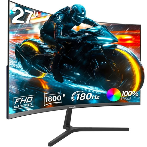 Gawfolk 27" Curved Gaming Monitor 180Hz 1080P Full HD,1800R AMD FreeSync, Frameless Design, Eye Care, Wall Mountable, DP/HDMI (Black)