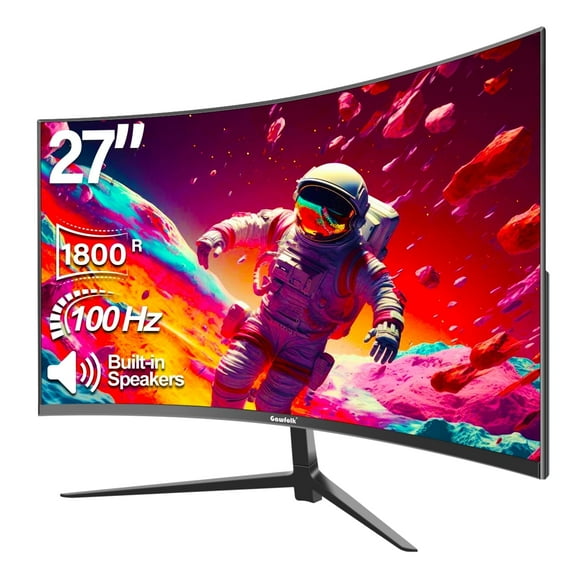 Gawfolk 27" Curved Monitor – 100Hz Computer Pc Full HD (1080p),Gaming 1800R Radius, Built-In Speakers, HDMI