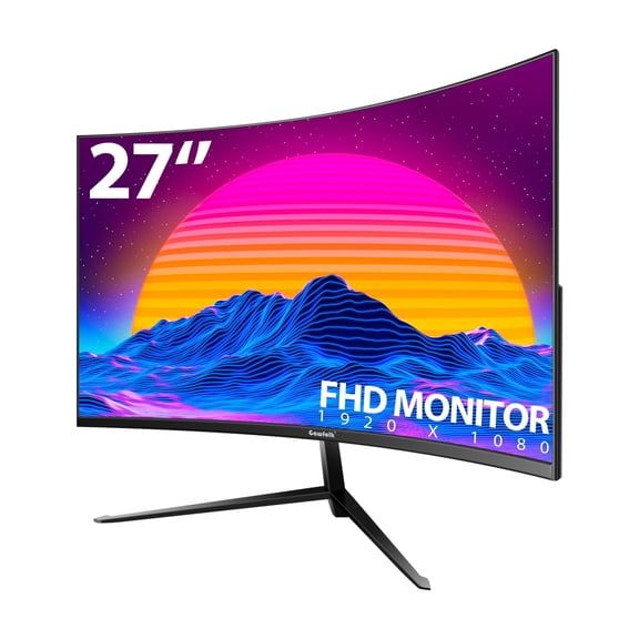 Gawfolk 27" Curved Monitor, FHD 1080P 75Hz 1800R Ultra-Thin Bezel-less VA Display HDMI VGA Port, Computer Monitor