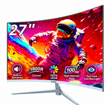 Gawfolk 27-Inch Curved Monitor, Full HD 1080p, 100Hz, Built-in Speakers, White
