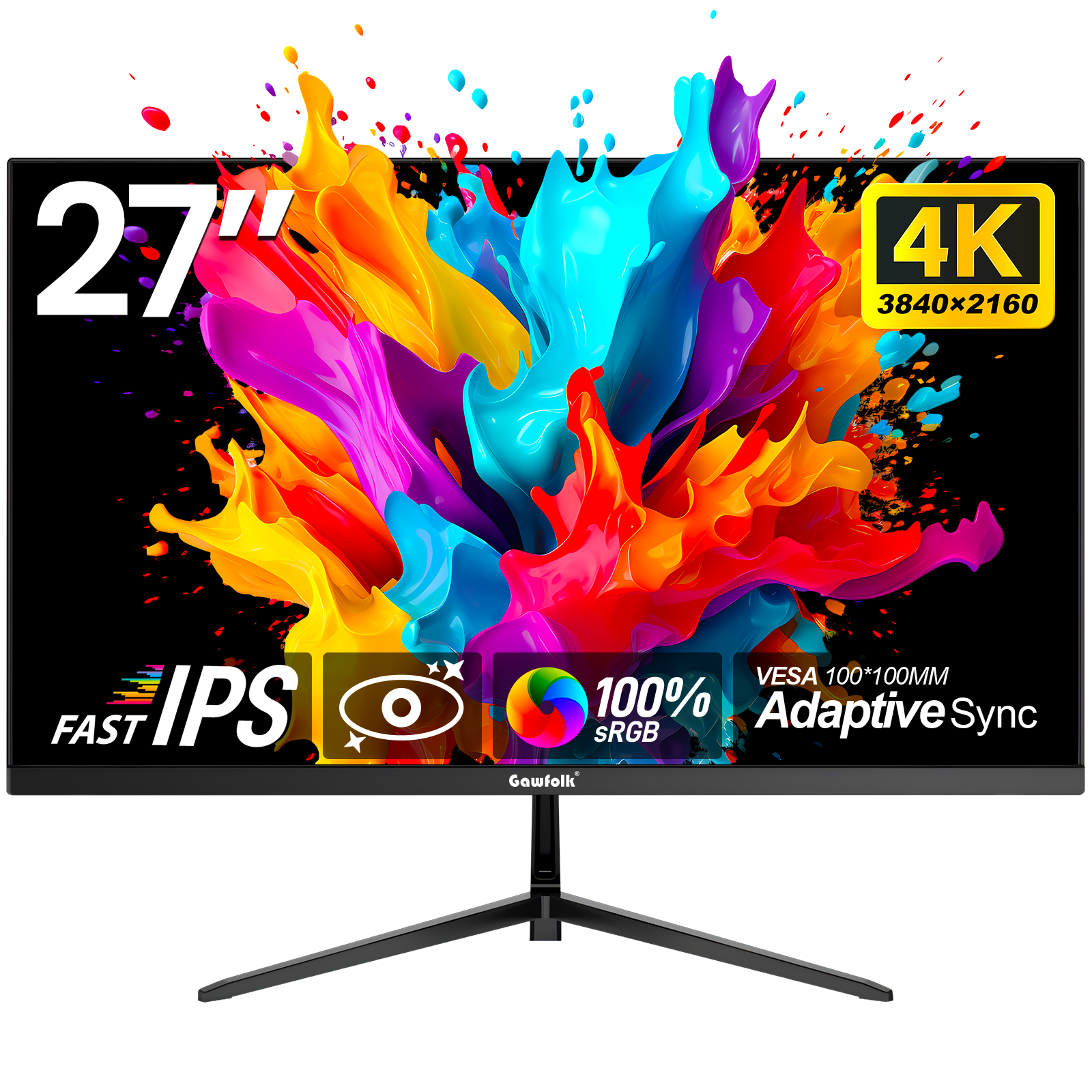 Gawfolk 28 Inch 4K IPS Monitor, 60Hz UHD 3840x2160 Computer Display, HDMI/DP Port, Wall Mount Compatible,  Home Office Business