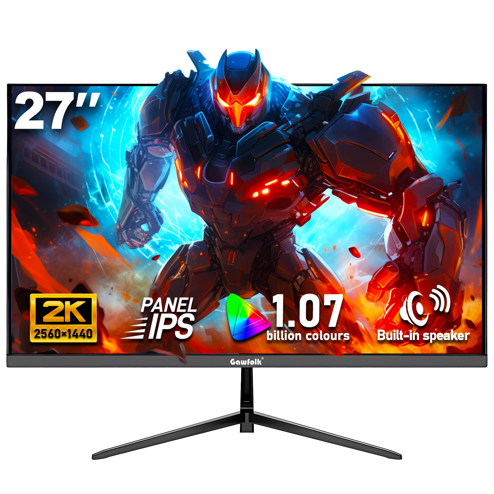 Gawfolk 27" 2K IPS Computer Monitor, 75Hz Adaptive-Sync, Built-in Speakers, Office,Black