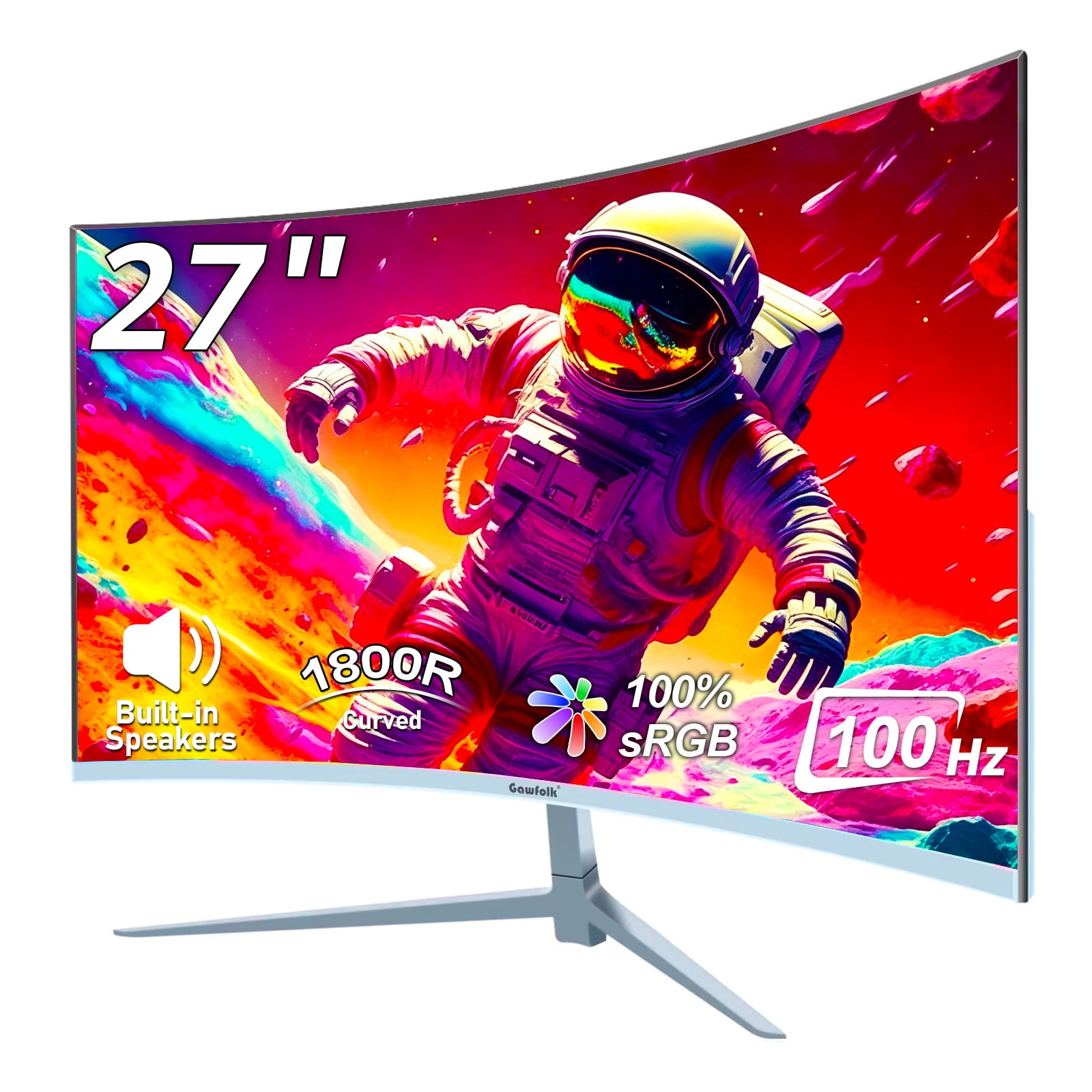 Gawfolk 27 inch Curved Monitor 100hz, PC White Computer Gaming
