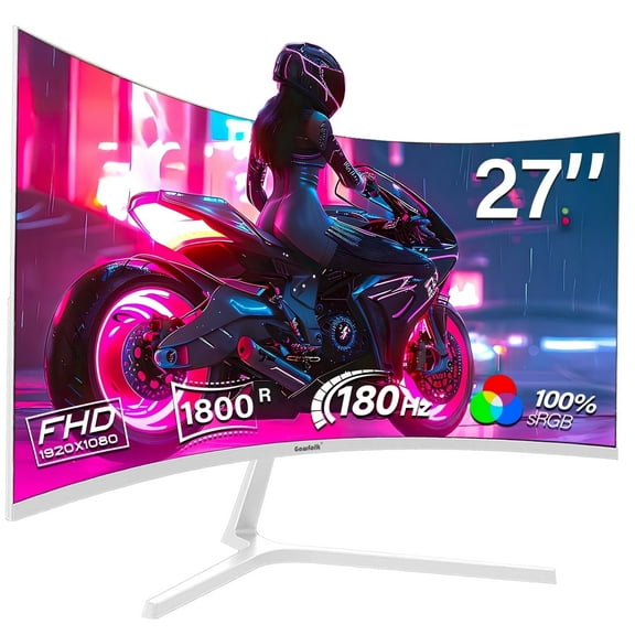 Gawfolk 27 Inch Curved Gaming Monitor, FHD 1080P, 180Hz, 1800R Curvature, Frameless, White