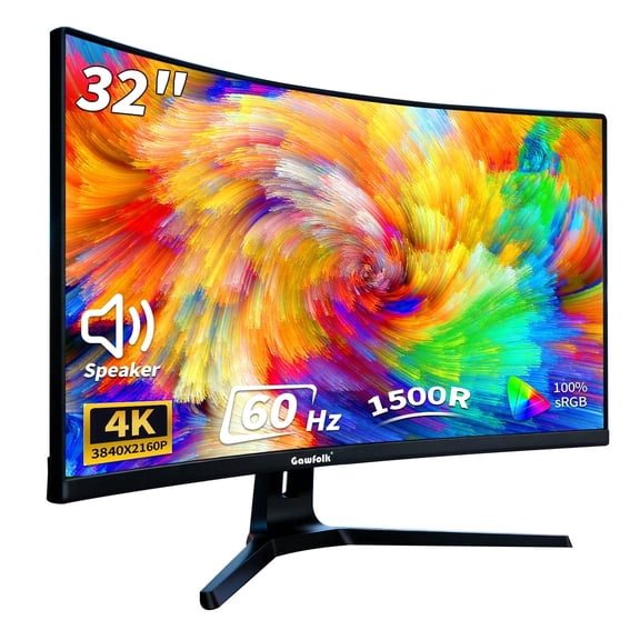Gawfolk 32 Inch 4K UHD 1500R Curved Computer Monitor, 60Hz 100% sRGB Eye Care Screen for Home Office