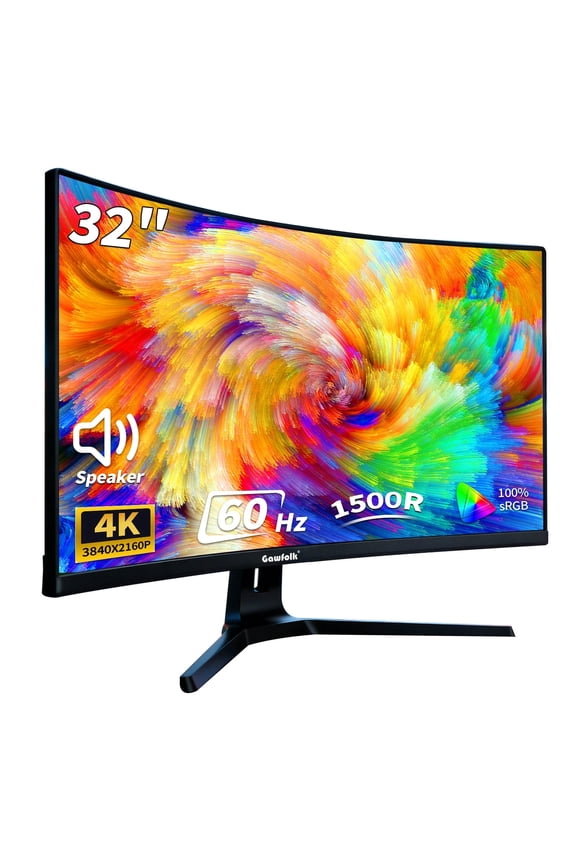 32 Inch 4K UHD 1500R Curved Computer Monitor, 60Hz 100% sRGB Eye Care Screen for Home Office