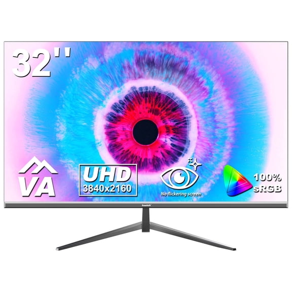 Gawfolk 32 Inch 4K UHD Monitor, 3840×2160, 100% sRGB, 178° Wide View, DP/HDMI, VESA 100x100 Wall Mount, Black