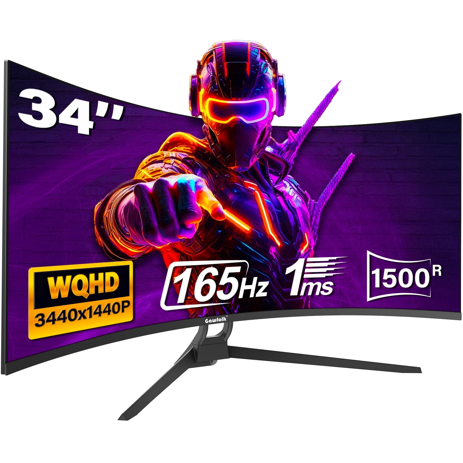 Gawfolk 34 Inch Curved Ultrawide Gaming Monitor 165Hz 1500R WQHD 