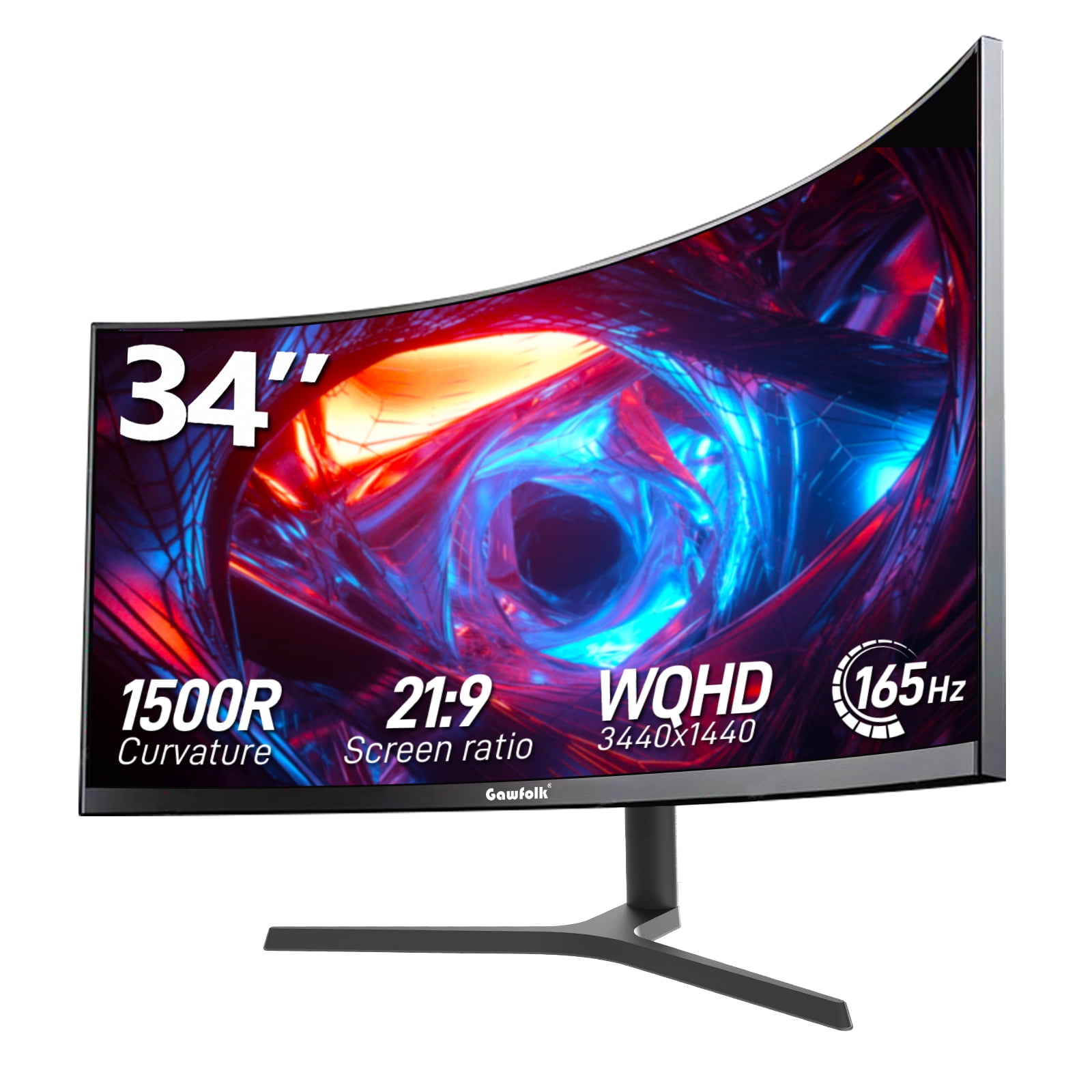 Gawfolk 34Inch Curved Ultrawide Gaming Monitor 165Hz 1500R WQHD 3440x1440 FreeSync Adjustable