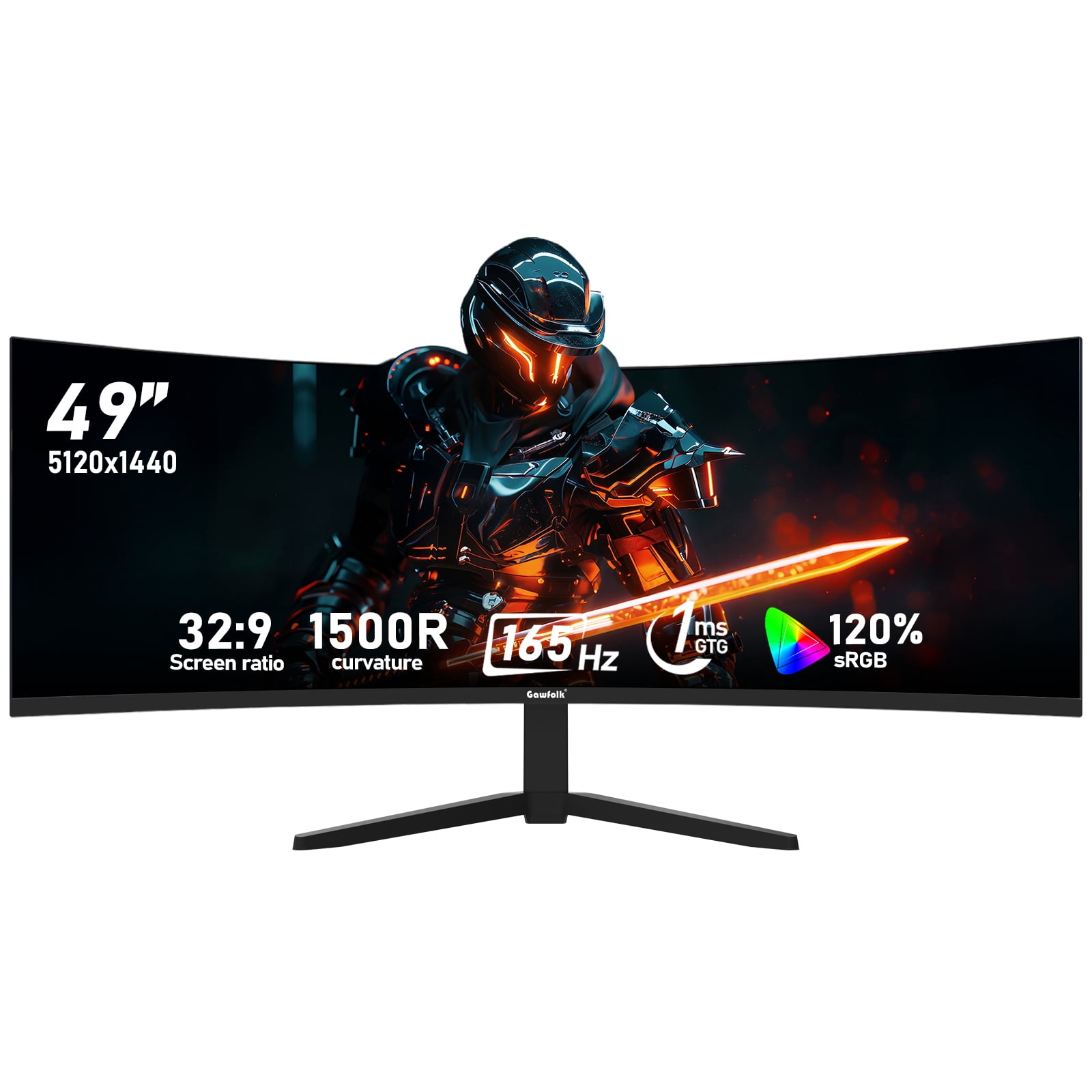 Gawfolk 49 Inch 165Hz Curved Ultrawide Monitor, DQHD 1500R with Built-in Speakers for Gaming Home Office Business