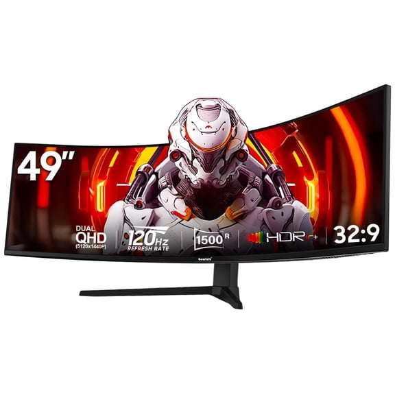 Gawfolk 49" Curved Gaming Monitor 120Hz 5120x1440 DQHD for Home Office DP, HDMI, Support Wall Mount 100x100mm