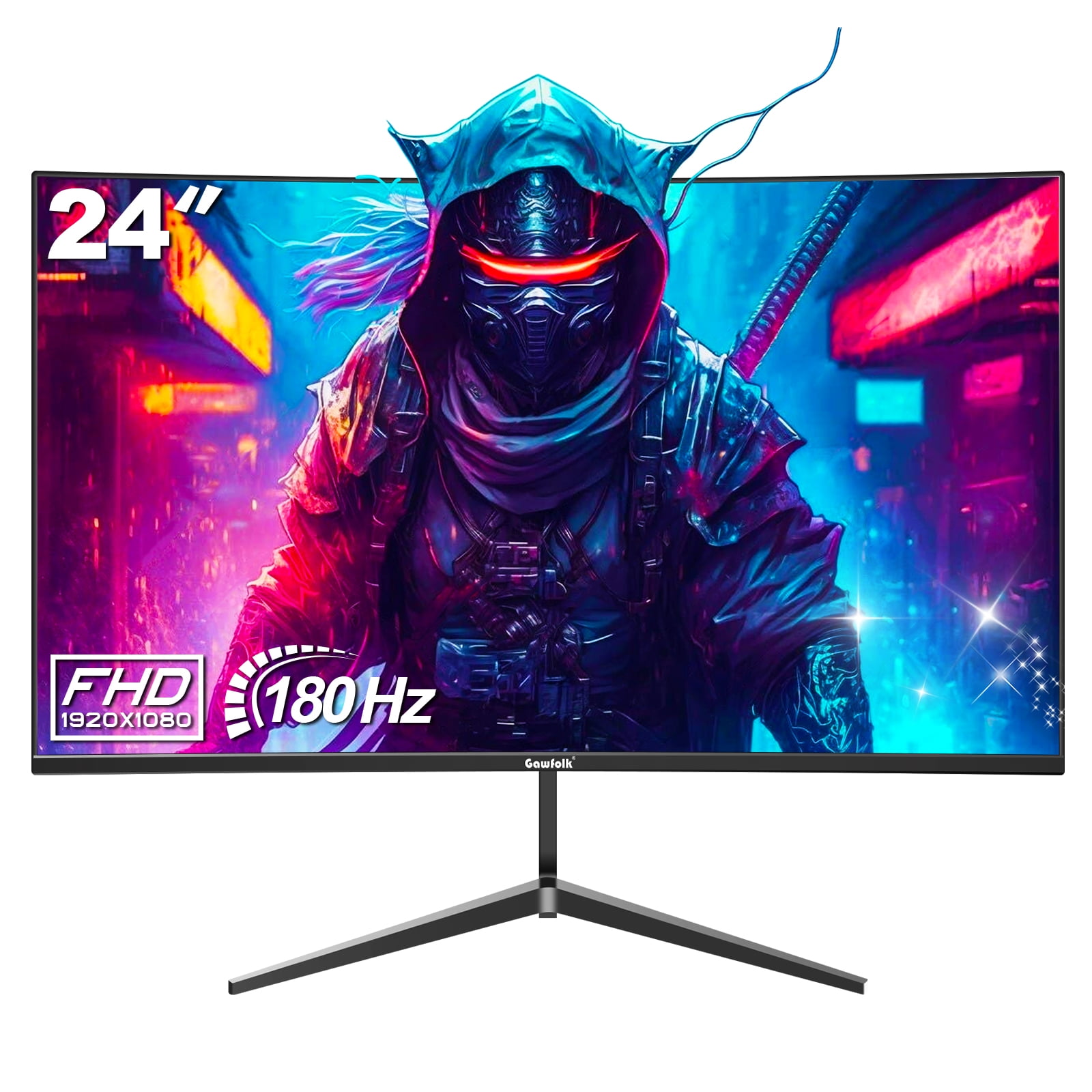 Gawfolk Gaming Monitor 165Hz/180Hz 24-inch 1080p Curved Computer PC Monitor  , Eye-Care Technology, DP, HDMI, Black, Wall Mounting 