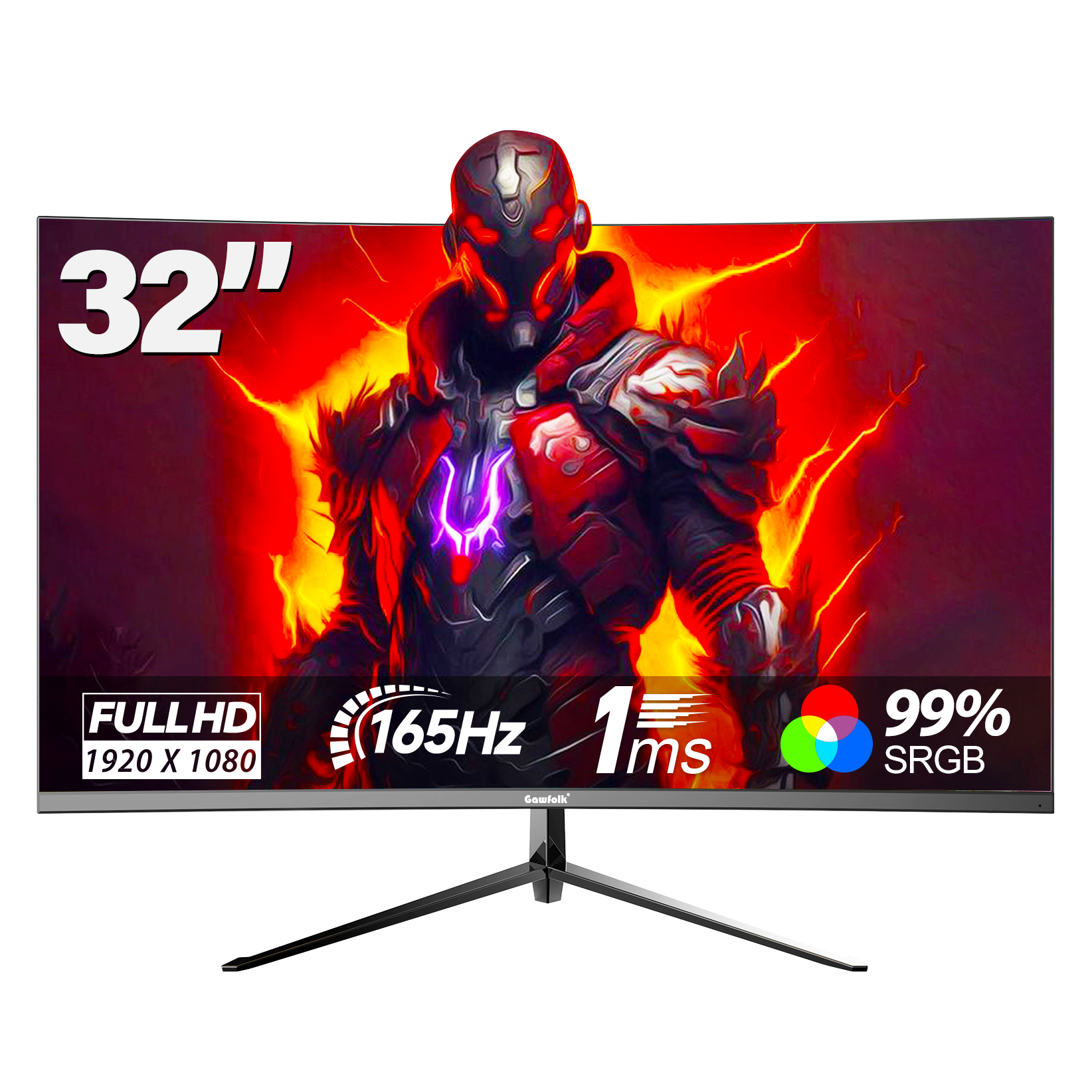 Gawfolk Gaming Monitor 32 inch 144Hz,165Hz Frameless Curved Computer
