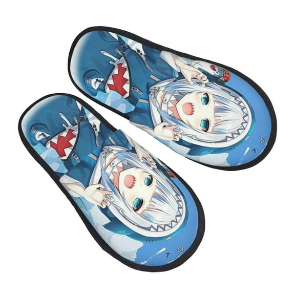 Gawr Gura Furry Slippers For Men Women Fuzzy House Slippers Winter Anti-Slip Indoor And Outdoor Slip On Shoes Medium