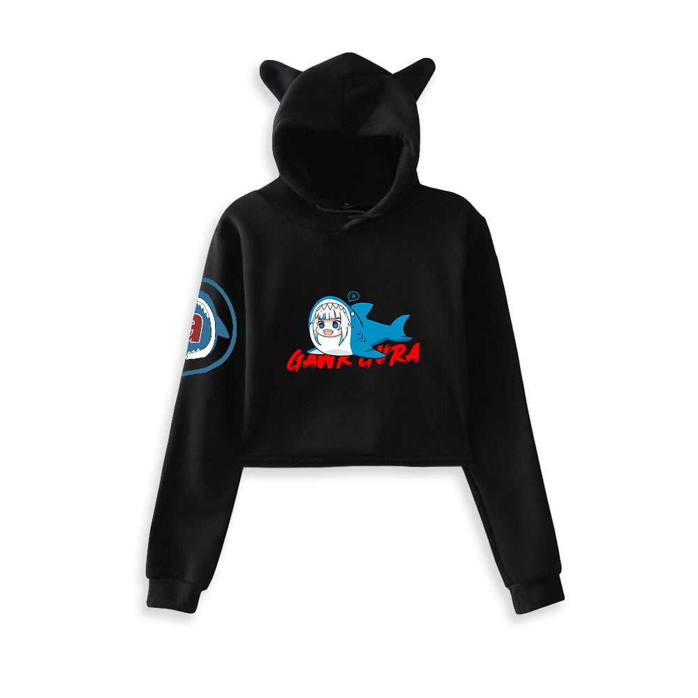 Gawr Gura Hoodie Sweatshirts Crop top for Girls Cat Ear Youth