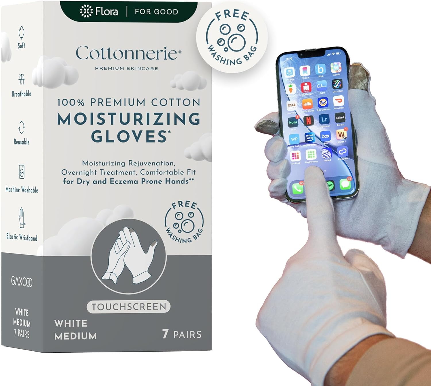 Gaxcoo 100 Premium Cotton Touchscreen Moisturizing Gloves Eczema & Dry Hands Relief