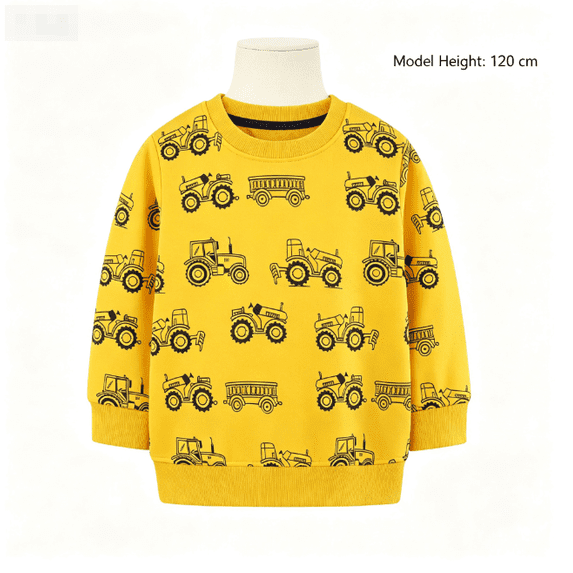 Gaxelrn Boys Tractor Print Crew Neck Cotton Sweatshirt - Yellow Pullover Top for Toddler Little Boys,Size 5-6 T