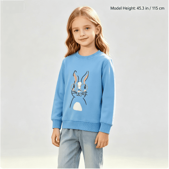 Gaxelrn Girls Bunny Embroidered Crew Neck Sweatshirt Long Sleeve Cotton Pullover Top Light Blue,Size 1-2 T