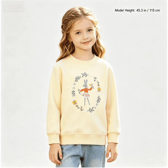 Gaxelrn Girls Crewneck Sweatshirt 100% Cotton Yellow Bunny Floral Print Long Sleeve Pullover for Toddler Girls,Size 6-7 T