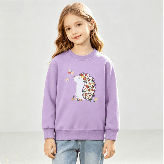 Gaxelrn Girls Embroidered Cotton Crewneck Sweatshirt Long Sleeve Pullover Purple,Size 6-7 T