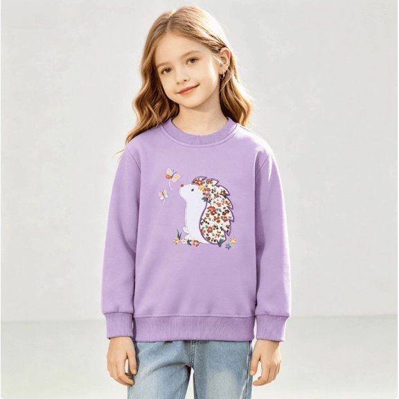 Gaxelrn Girls Embroidered Cotton Crewneck Sweatshirt Long Sleeve Pullover Purple,Size 6-7 T
